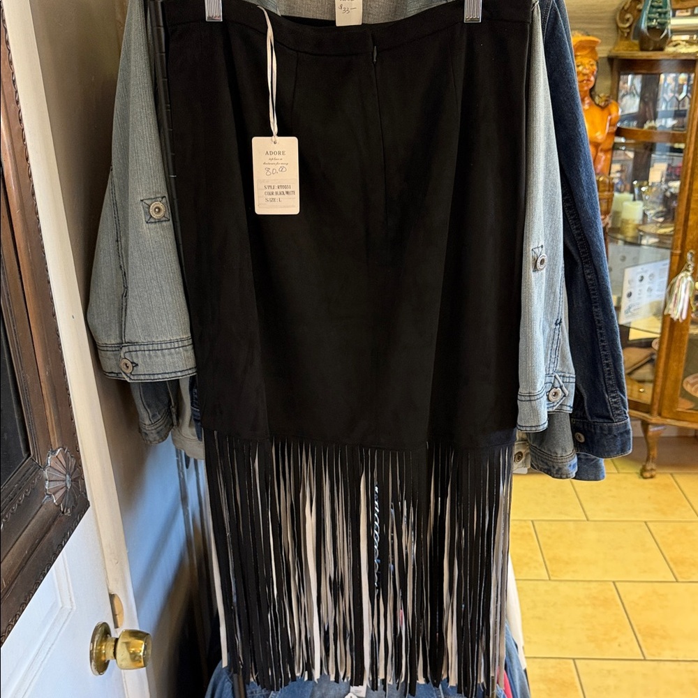 Adore Black Fringe Midi Skirt